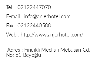 Anjer Hotel Bosphorus iletiim bilgileri
